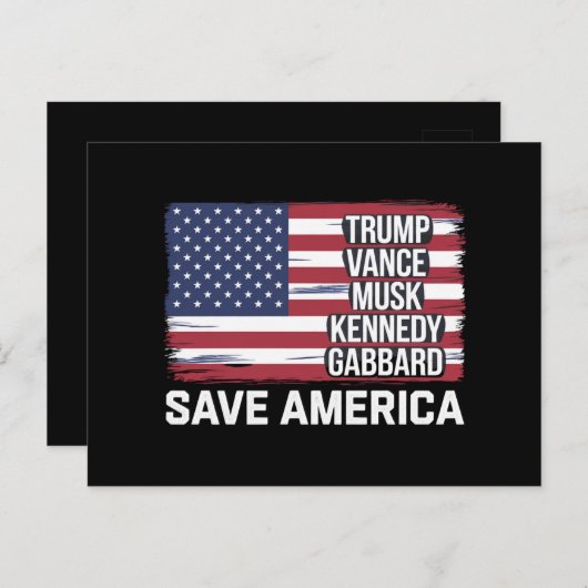 Carte Postale Trump Vance Musk Kennedy Gabbard 2024 Sauvez l'Amé (Devant / Derrière)