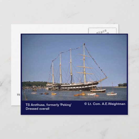 Carte Postale TS Arethusa, anciennement 'Pékin' avec drapeaux (Devant / Derrière)