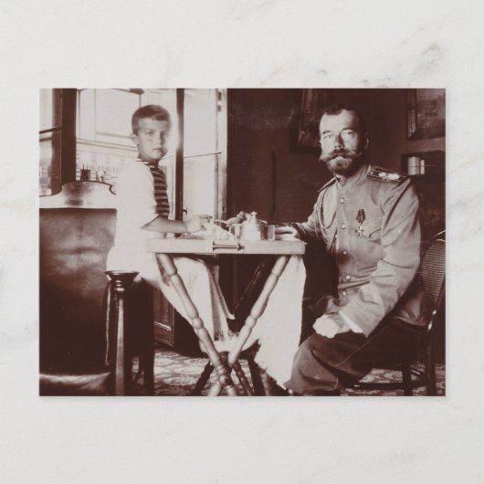 Carte Postale Tsar Nicolas de Russie & Tsarevitch Alexis Romanov (Devant)
