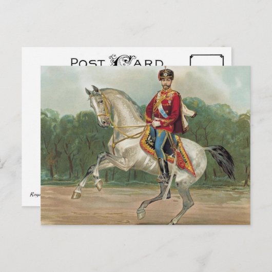 Carte Postale Tsar Nicolas II Romanov de Russie à cheval Po (Devant / Derrière)