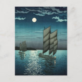 Carte Postale Tsuchiya Koitsu - Bateaux à Shinagawa, Nuit (Devant)