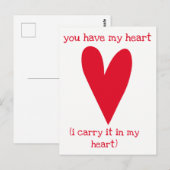 Carte Postale Tu as mon coeur | Poème de E.E. Cummings (Devant / Derrière)