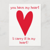 Carte Postale Tu as mon coeur | Poème de E.E. Cummings (Devant)