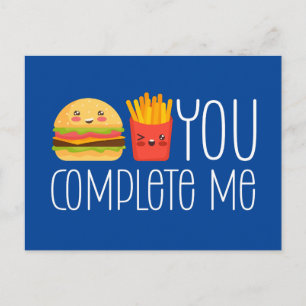 Carte Postale Tu me complètes Burger Fries drôle Saint Valentin