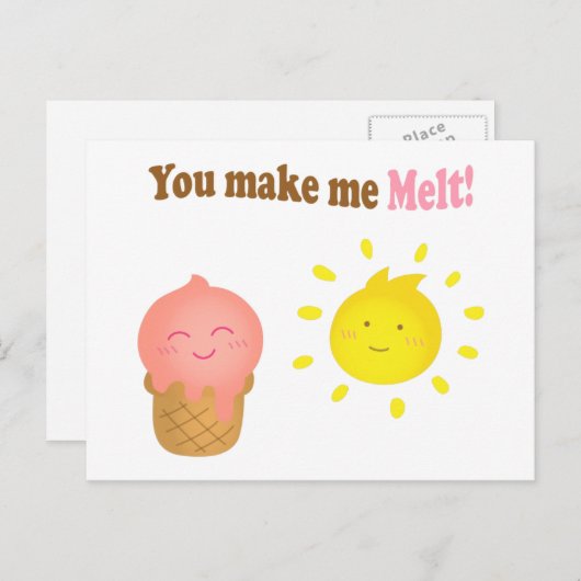 Carte Postale Tu me fais fondre, crème glacée et soleil, amour h (Devant / Derrière)