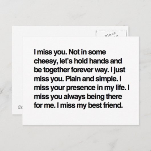 Carte Postale Tu me manques (Devant / Derrière)