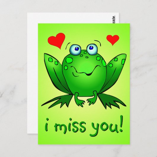Carte Postale Tu Me Manques De Mignons Coeurs De Grenouille Vert (Devant / Derrière)