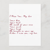 Carte Postale Tu Me Manques, Mon Poème D'Amour (Devant)