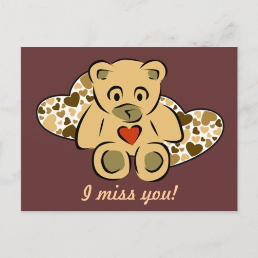 Carte Postale "Tu me manques !" Ours en peluche (Devant)