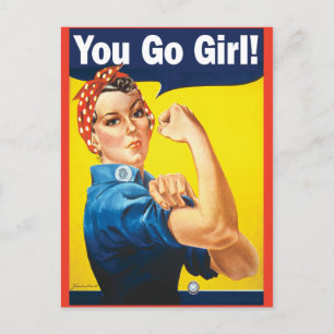 Carte Postale Tu Vas Y Fille avec la classique Rosie la riveuse