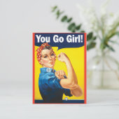 Carte Postale Tu y vas fille avec la classique Rosie la riveuse (Debout devant)