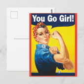 Carte Postale Tu y vas fille avec la classique Rosie la riveuse (Devant / Derrière)