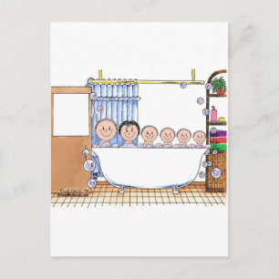 Carte Postale Tub Time avec 4 enfants - Cadeau de dessin personn