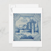 Carte Postale Tuile de Delft montrant un pont-levis au-dessus d' (Devant / Derrière)