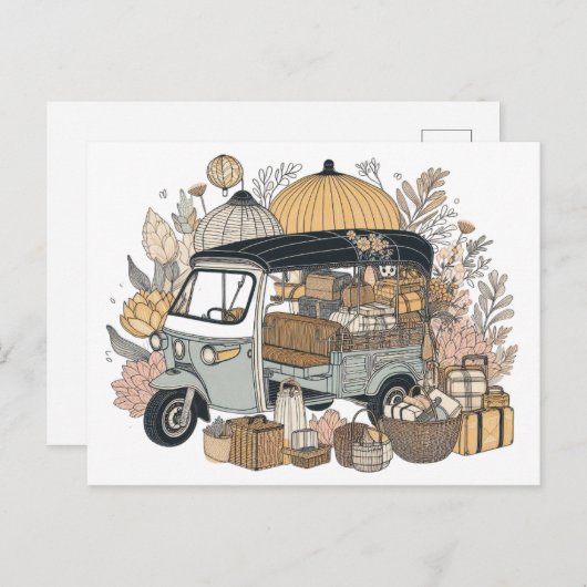 Carte postale tuk tuk (Devant / Derrière)