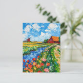 Carte Postale Tulip Fields with Barn and Stream Fantasy Painting (Debout devant)