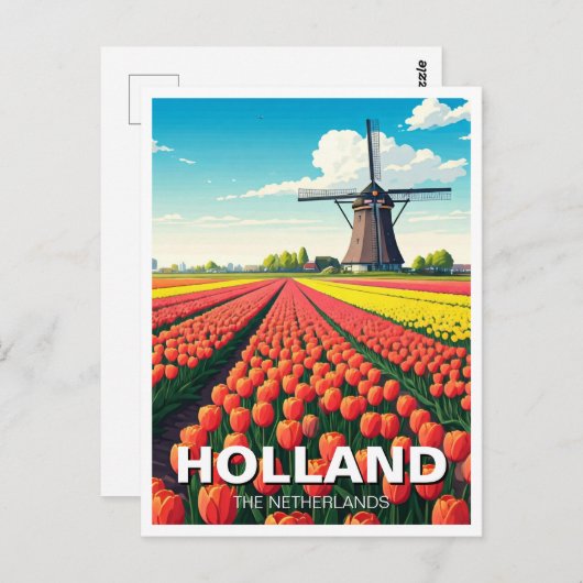 Carte Postale Tulip Fields Wmill Holland Pays-Bas (Devant / Derrière)