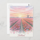 Carte Postale Tulip Fields Wmill Holland Pays-Bas (Devant / Derrière)