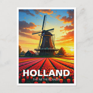 Carte Postale Tulip Fields Wmill Holland Sunset