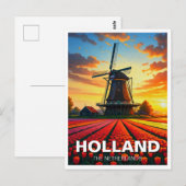 Carte Postale Tulip Fields Wmill Holland Sunset (Devant / Derrière)