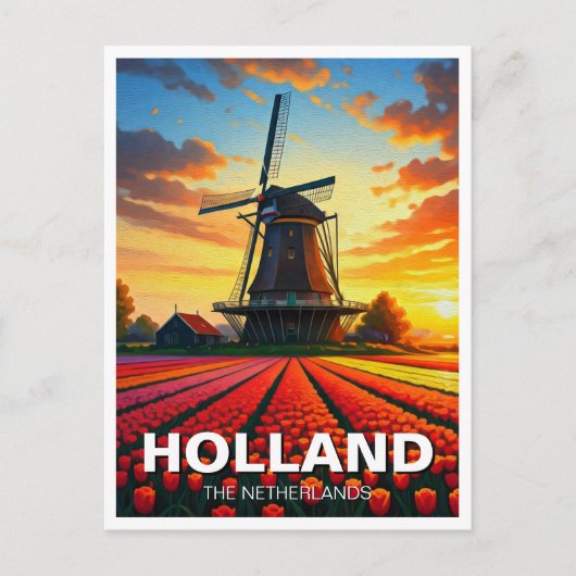 Carte Postale Tulip Fields Wmill Holland Sunset (Devant)