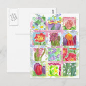 Carte Postale Tulip Poppy Rose Fleur rouge Collage (Devant / Derrière)