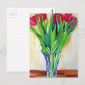 Carte Postale tulipe rose et rouge aquarelle art (Devant / Derrière)