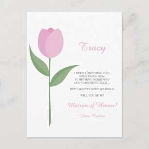 Carte Postale Tulipe Rose Minimaliste pour demande de témoin de
