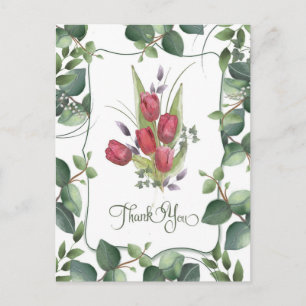 Carte Postale Tulipe rouge aquarelle peinte à la main Merci