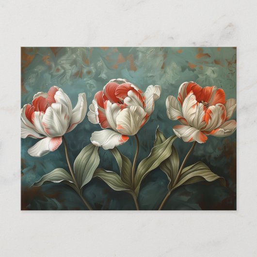 Carte Postale Tulipes à rayures rouges et blanches Peinture à l' (Devant)