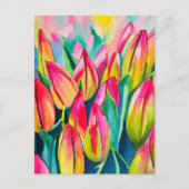 Carte Postale Tulipes d'art à l'aquarelle rose (Devant)
