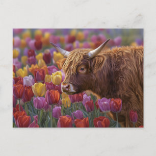 Carte Postale Tulipes de printemps de vache des Highlands