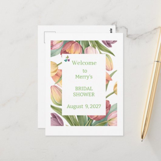 Carte Postale Tulipes élégantes à l'aquarelle (Devant/Arrière en situation)