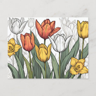 Carte Postale Tulipes et fleurs de jonquilles jaunes Fleurs de p