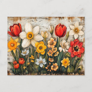Carte Postale Tulipes et jonquilles au charme rustique