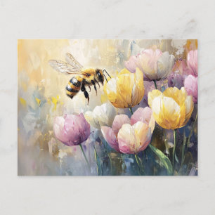 Carte Postale Tulipes Pastel et une abeille au miel