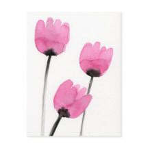 Carte postale Tulipes Roses, Aquarelle Fleurs Pein