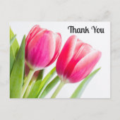 Carte Postale Tulipes roses avec Merci photo Feuille vert (Devant)