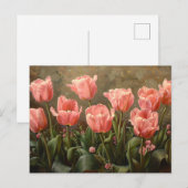 Carte Postale Tulipes roses Belle peinture à l'huile florale (Devant / Derrière)