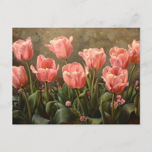 Carte Postale Tulipes roses Belle peinture à l'huile florale (Devant)