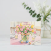 Carte Postale Tulipes roses Joyeuses Pâques (Debout devant)