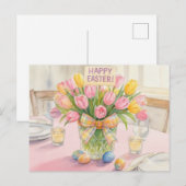 Carte Postale Tulipes roses Joyeuses Pâques (Devant / Derrière)