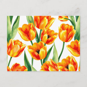 Carte Postale Tulipes vibrantes Motif aquarelle en Jaune clair