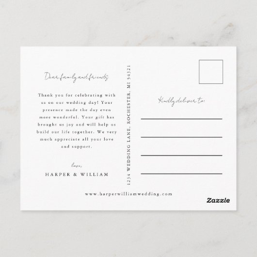 Carte Postale Tulips en cascade photo mariage merci (Dos)