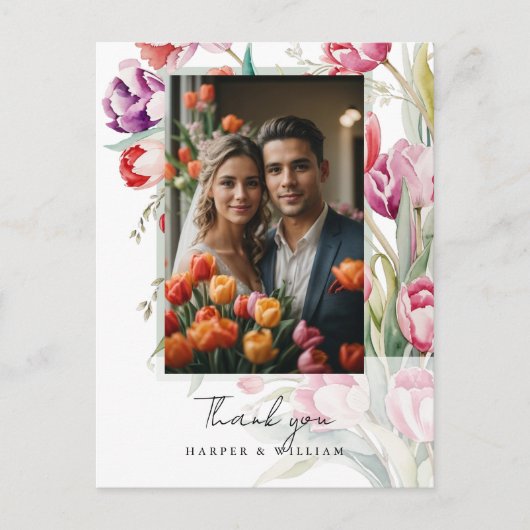 Carte Postale Tulips en cascade photo mariage merci (Devant)