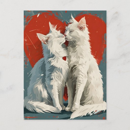 Carte Postale Turc Angora Chats blancs Saint Valentin (Devant)