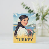 Carte Postale Turkey Travel Poster Smiling Woman and Coastal (Debout devant)