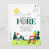 Carte Postale Turning FORE Golf Boy Golf Par tee 4e anniversaire (Devant / Derrière)