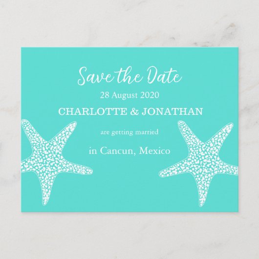 Carte Postale Turqoise Moderne Tropical Starfish Plage Mariage (Devant)