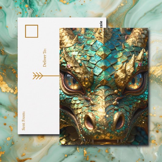 Carte Postale Turquoise and Gold Dragon | Keeping in Touch